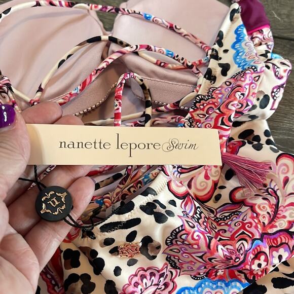 Nanette Lepore Pink Leopard and Paisley Print One Piece Bathing Suit Size 8 NWT - Picture 6 of 8